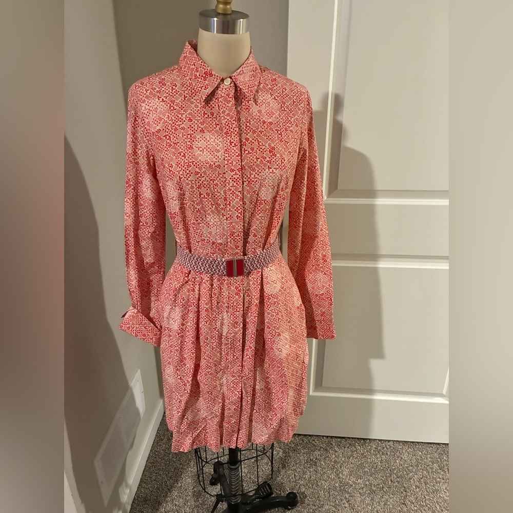 Marc By Marc Jacobs Red Geometric Long Sleeve Dress with Belt